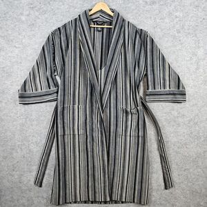 Axcess Gray Striped Bath Robe Belted One Size Fits‎ Most Pockets HEAVY Fleece